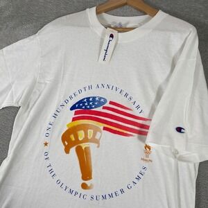 Vintage Atlanta Olympics Champion Shirt Mens Large White 1996 100th Anniversary